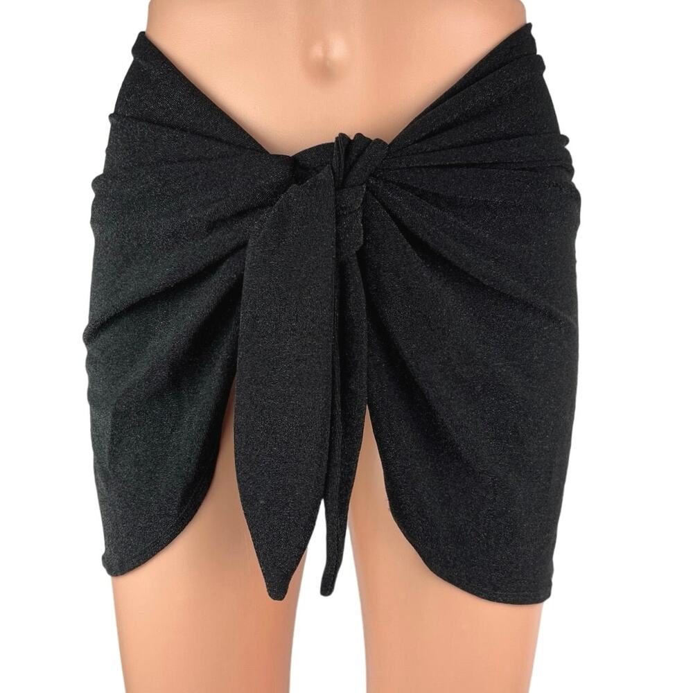 Nookie Black Tie Knot Fitted Summer Coverup Beach Swim Mini Skirt One Size